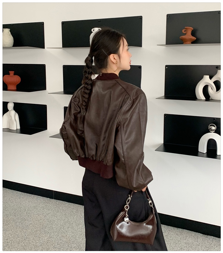 Autumn and winter jacket retro leather coat for women