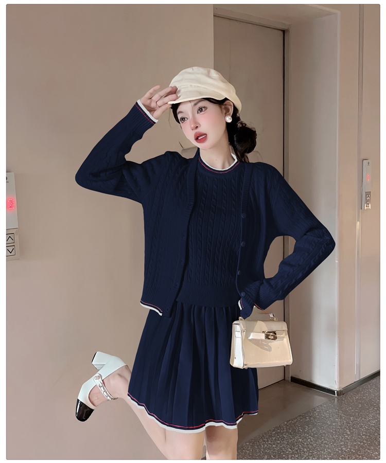 Pleated college style coat Korean style A-line skirt a set