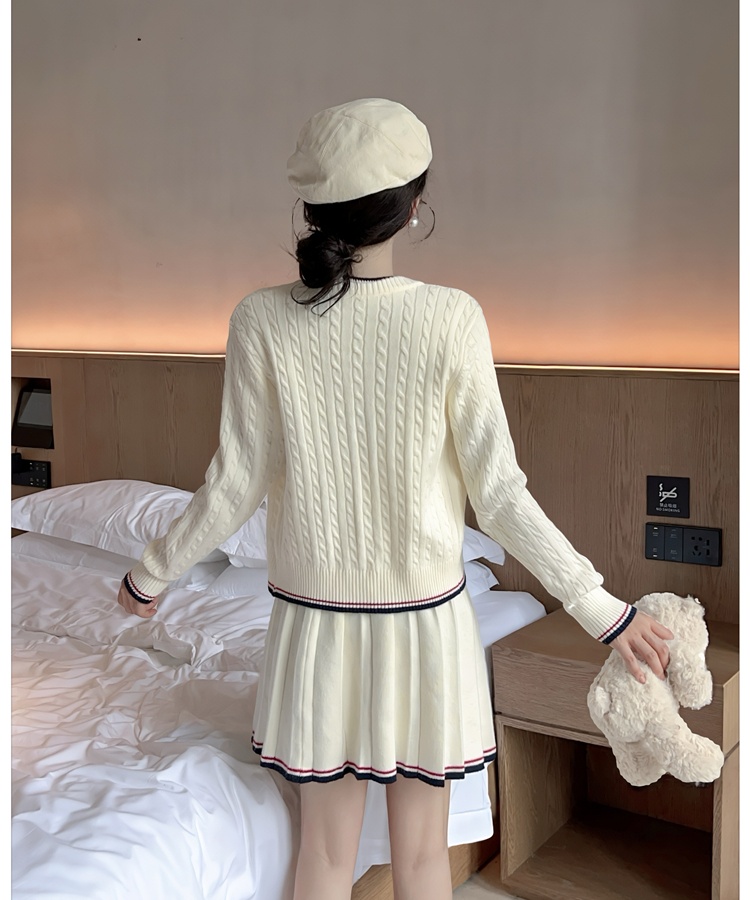 Pleated college style coat Korean style A-line skirt a set