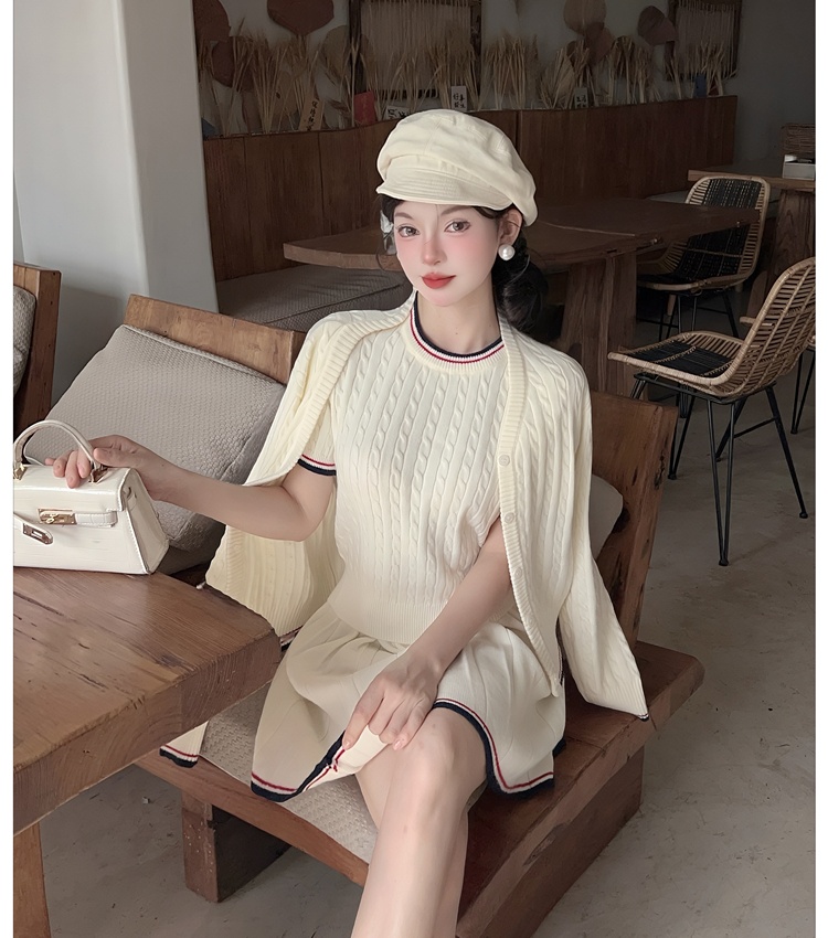 Pleated college style coat Korean style A-line skirt a set