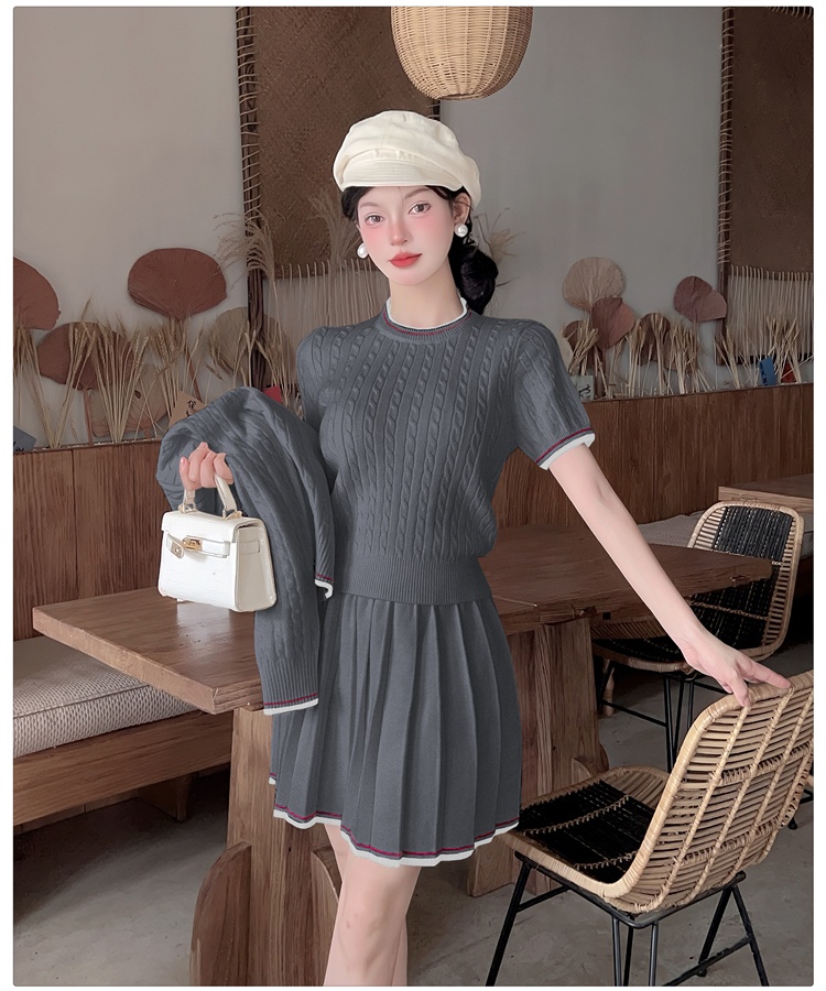 Pleated college style coat Korean style A-line skirt a set