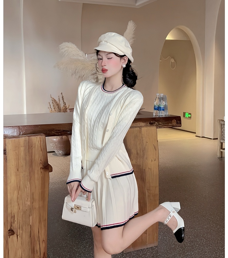 Pleated college style coat Korean style A-line skirt a set