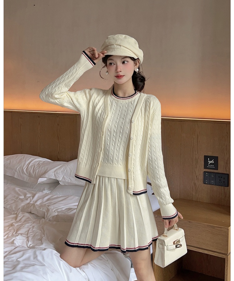 Pleated college style coat Korean style A-line skirt a set