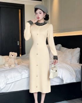 Beading sweater retro long dress