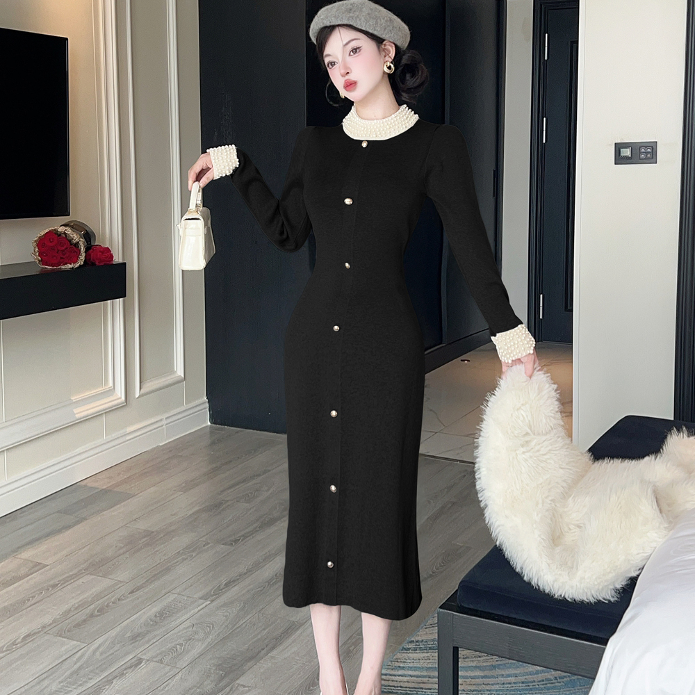 Beading sweater retro long dress