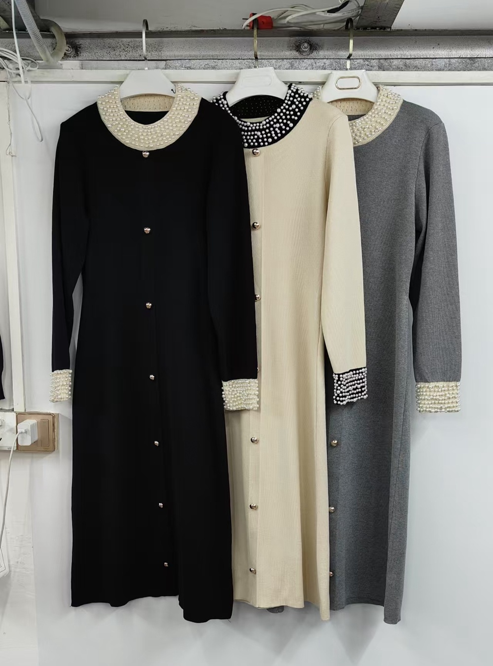 Beading sweater retro long dress