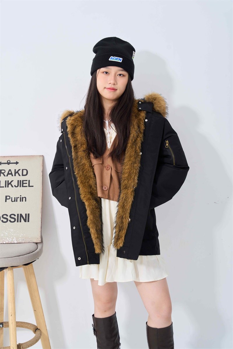 Loose large fur collar cotton coat hooded thermal coat