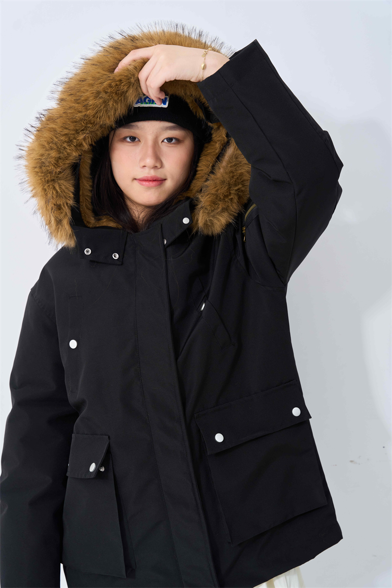 Loose large fur collar cotton coat hooded thermal coat