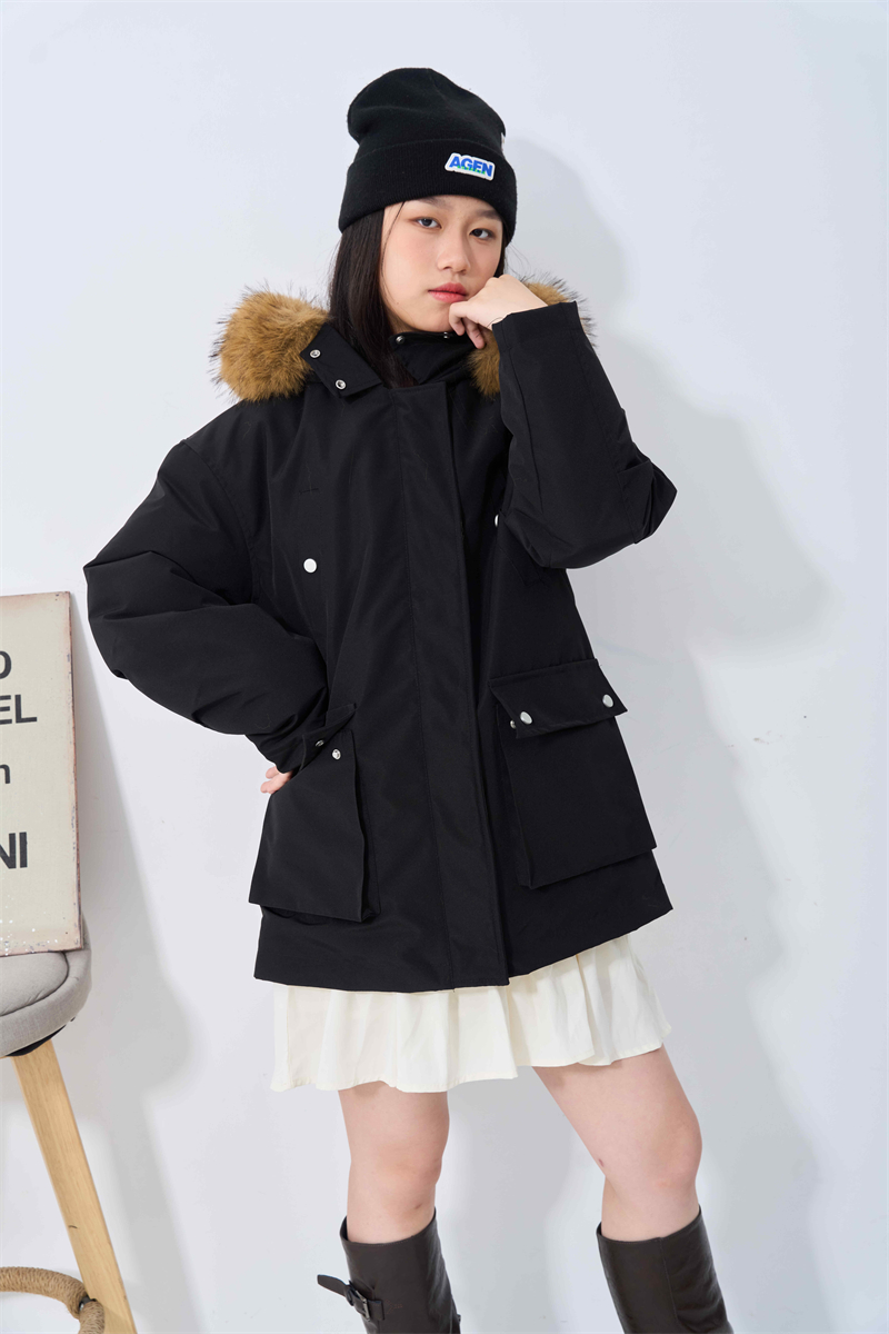 Loose large fur collar cotton coat hooded thermal coat