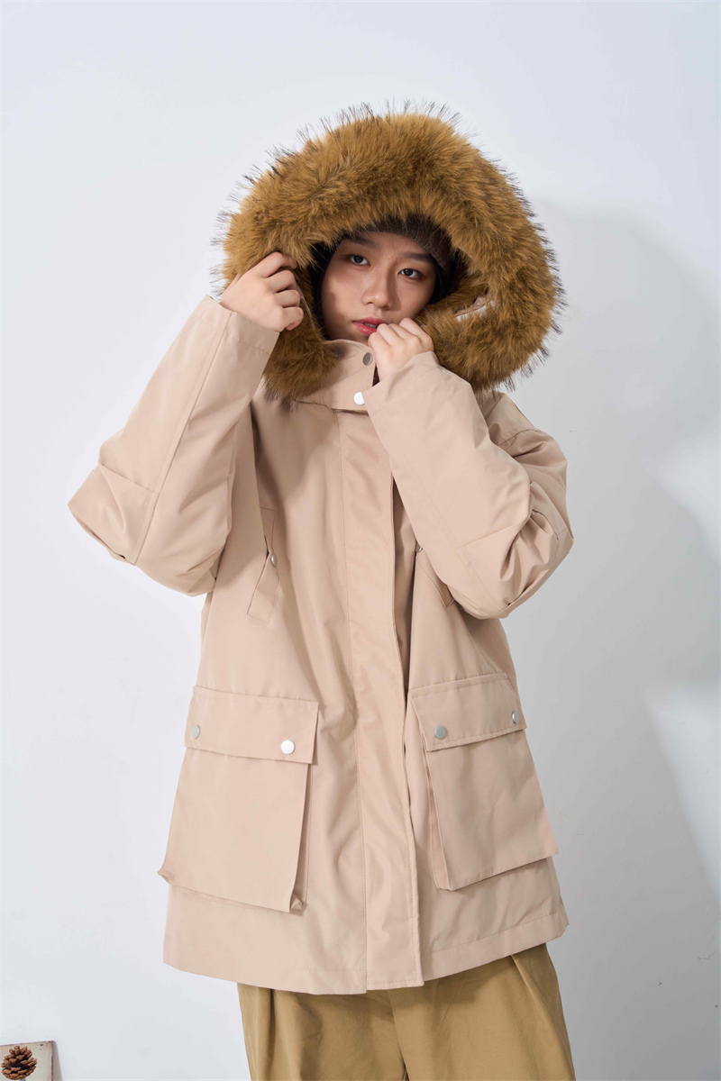 Loose large fur collar cotton coat hooded thermal coat