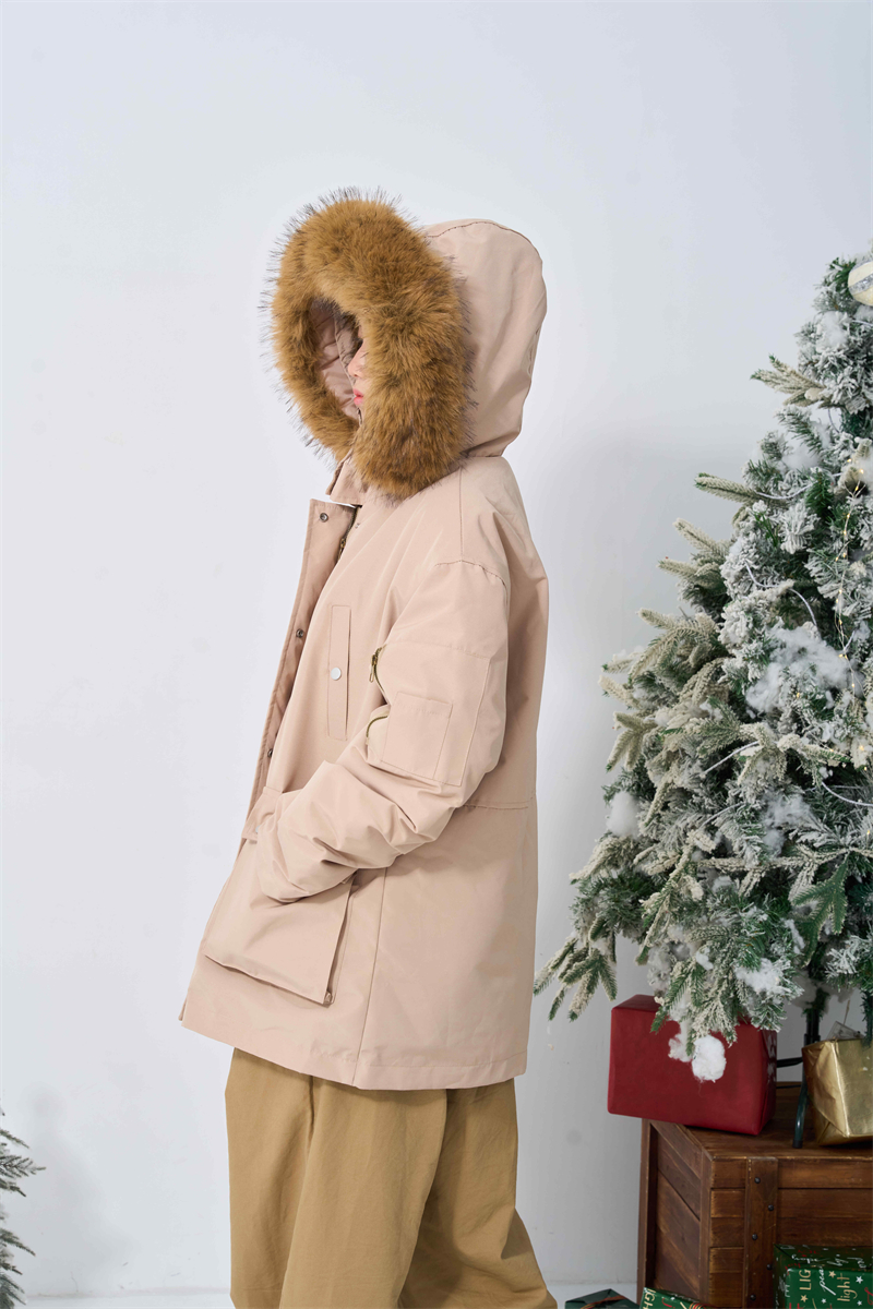 Loose large fur collar cotton coat hooded thermal coat