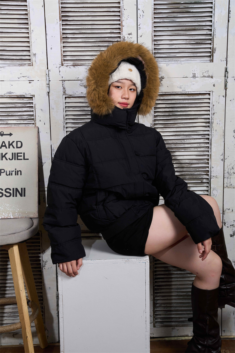 Hooded winter coat American style short cotton coat for women