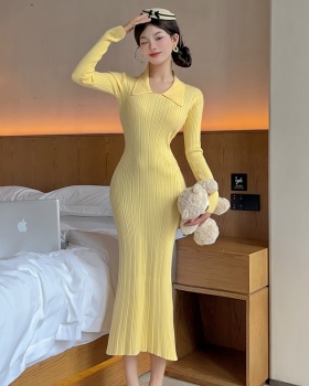 Slim lapel long dress temperament dress