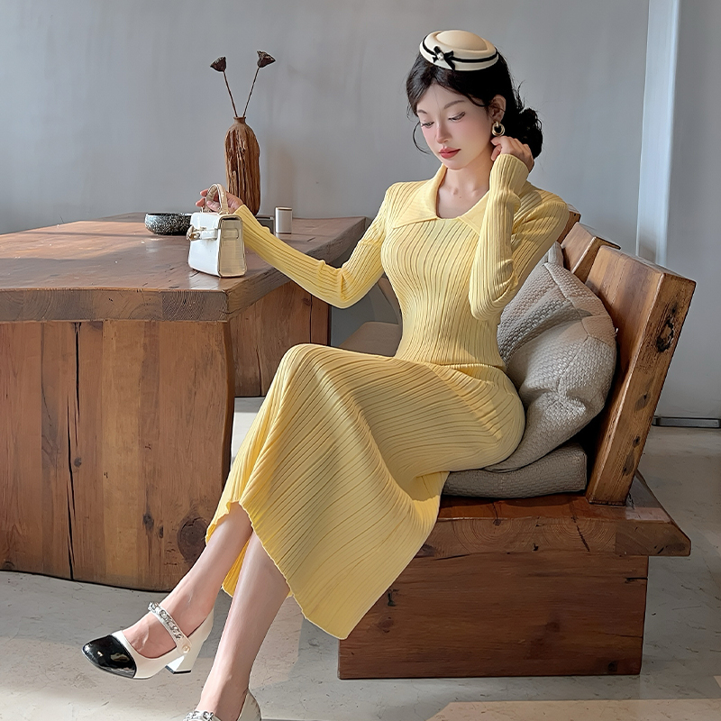 Slim lapel long dress temperament dress
