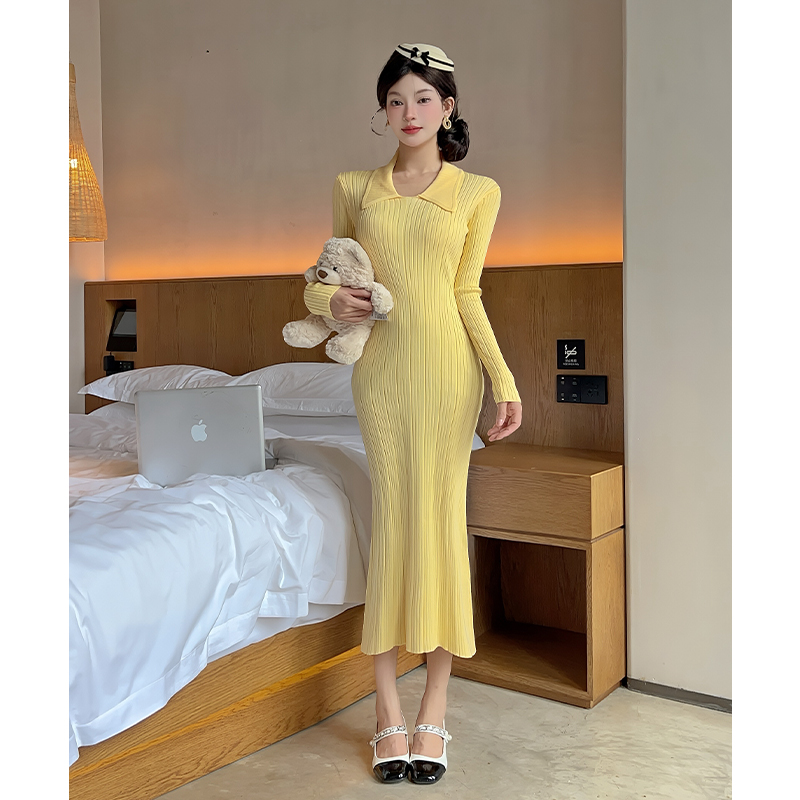 Slim lapel long dress temperament dress