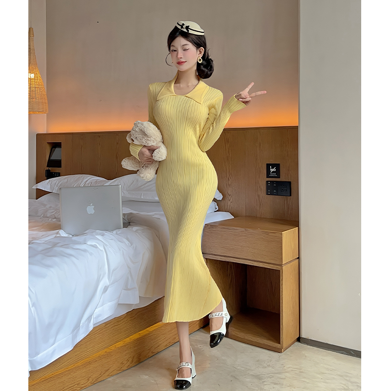Slim lapel long dress temperament dress