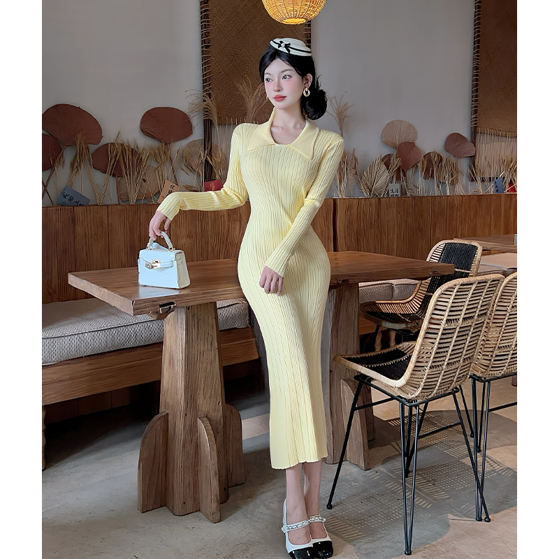 Slim lapel long dress temperament dress