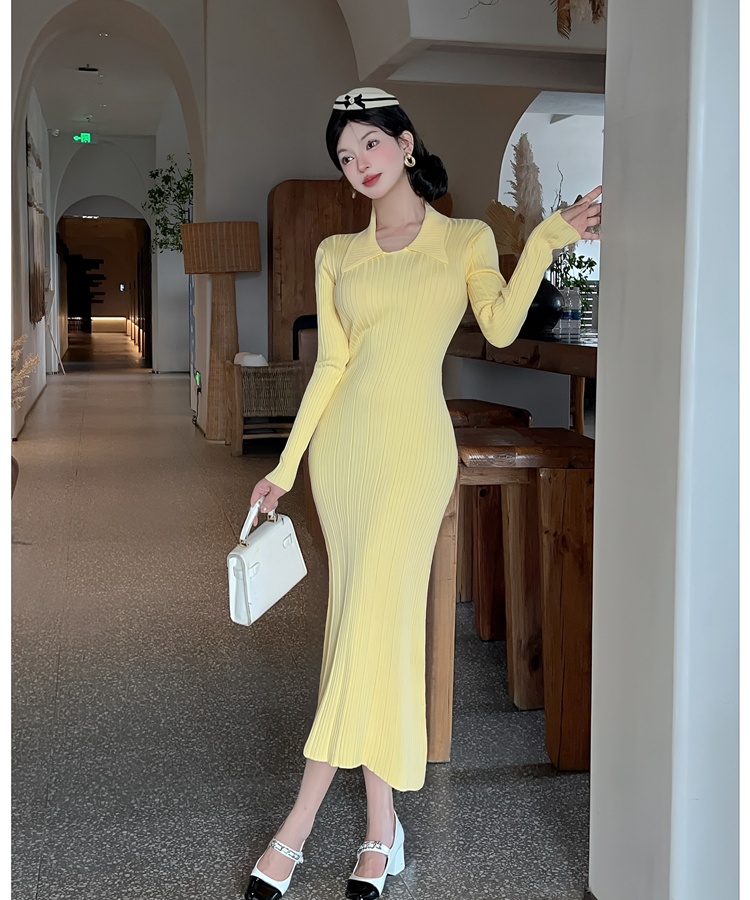 Slim lapel long dress temperament dress
