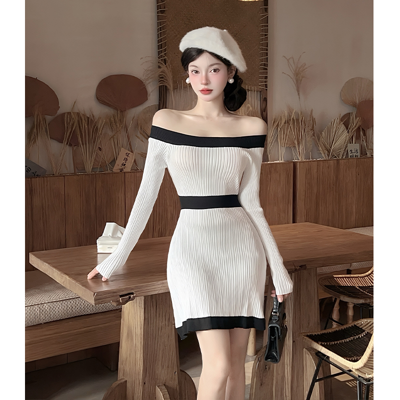 Chanelstyle autumn and winter pinched waist dress for women