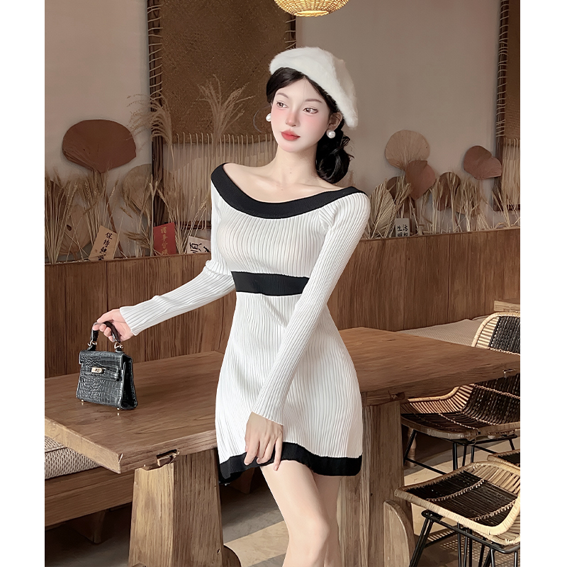 Chanelstyle autumn and winter pinched waist dress for women