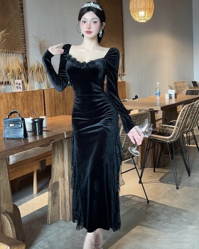 Velvet ladies formal dress temperament dress for women
