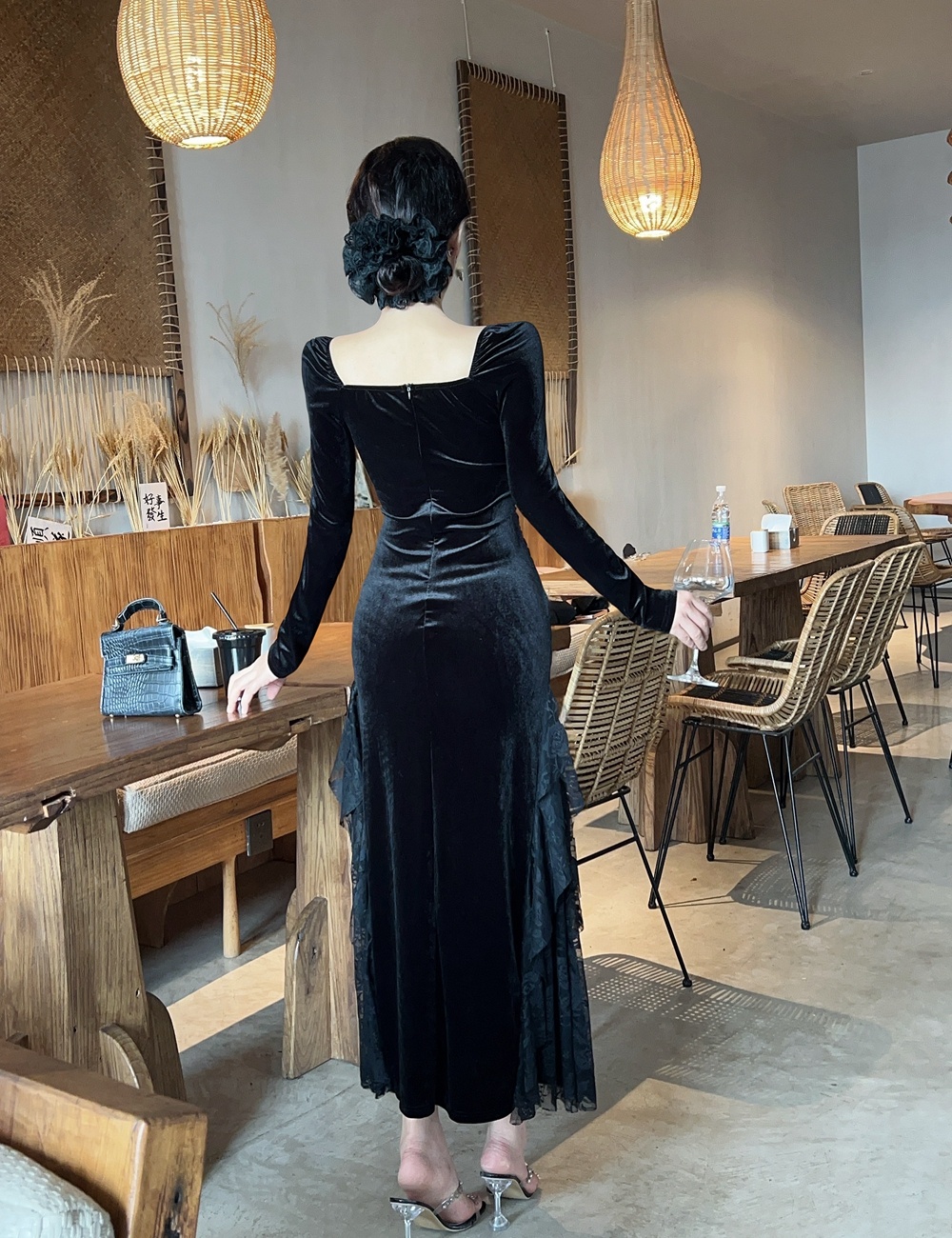 Velvet ladies formal dress temperament dress for women