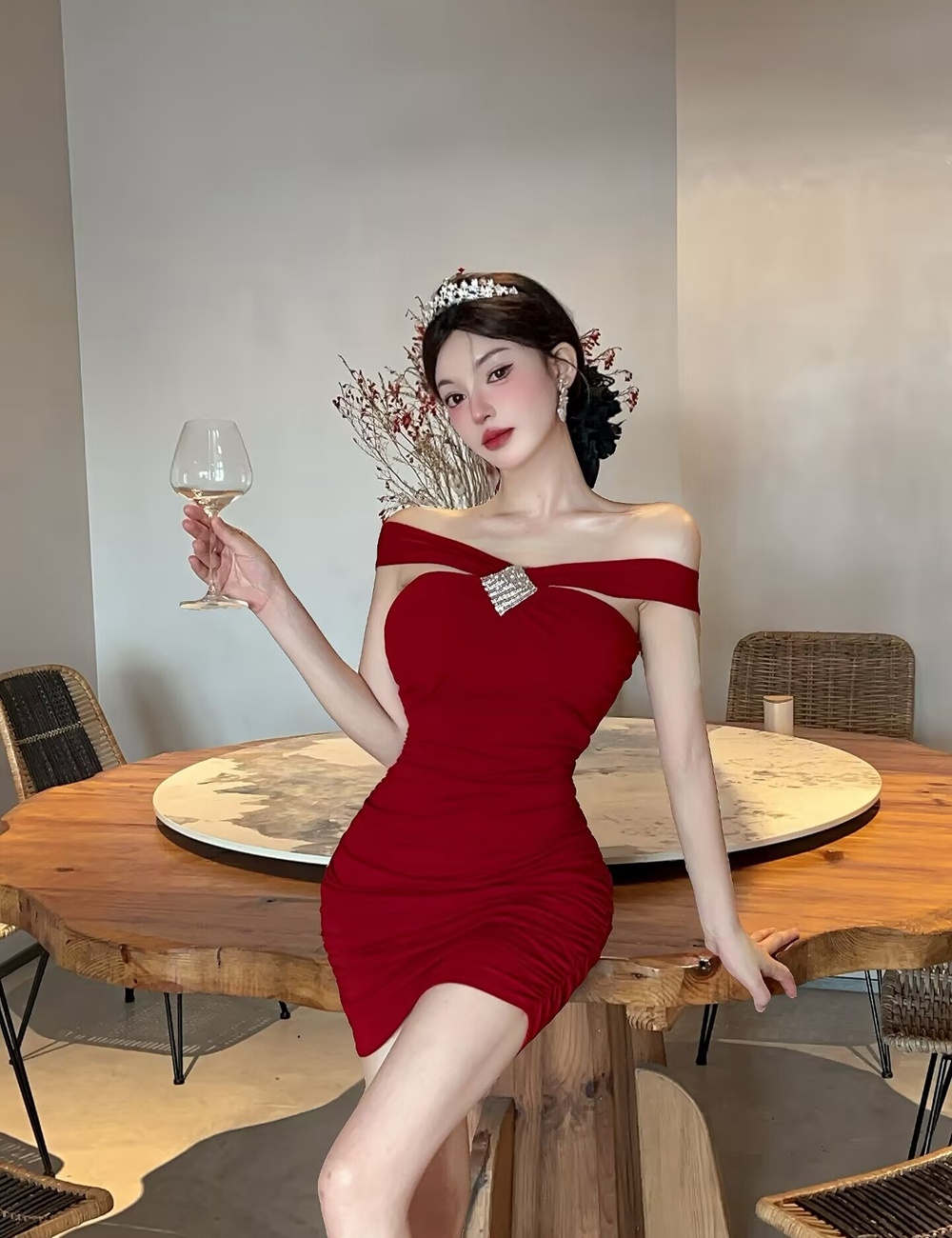 Spicegirl beading T-back halter dress for women