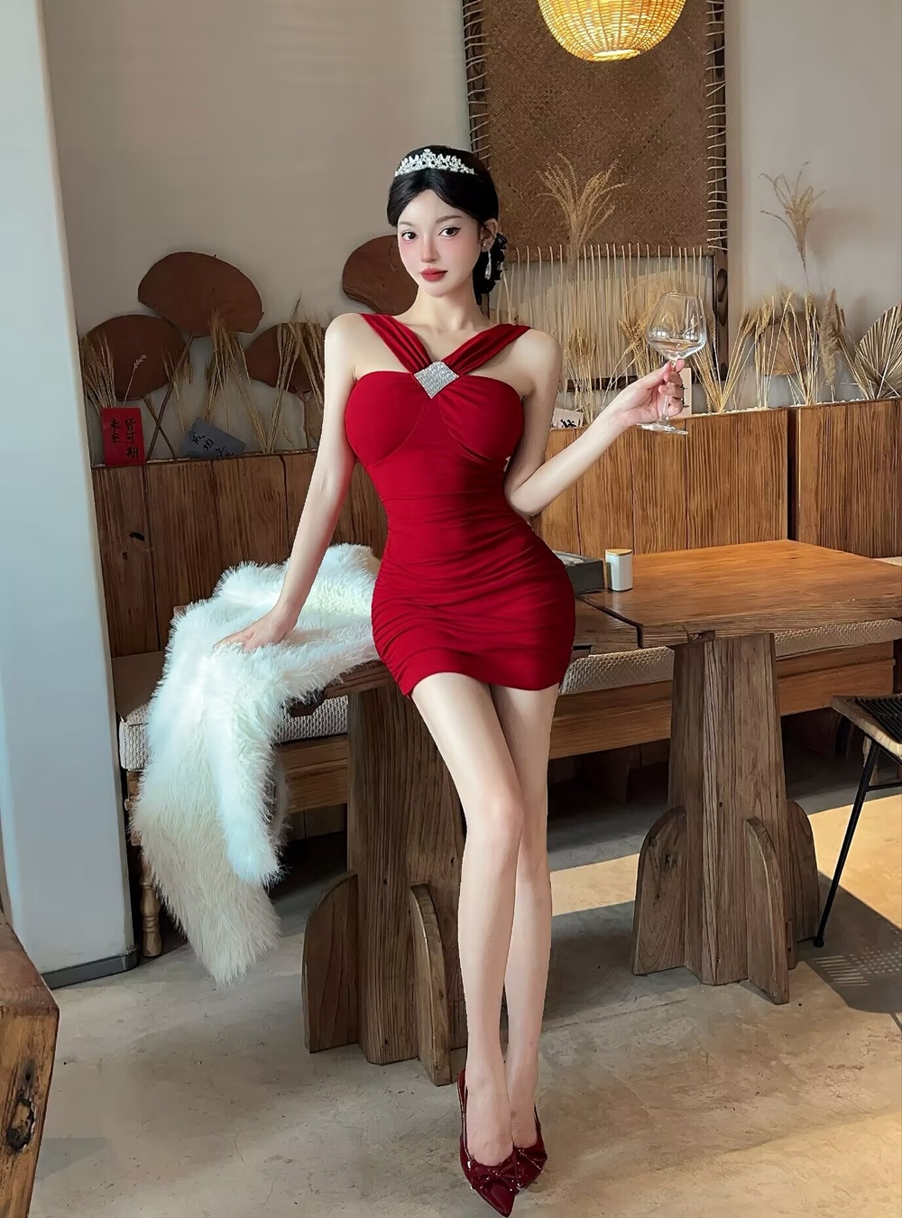 Spicegirl beading T-back halter dress for women
