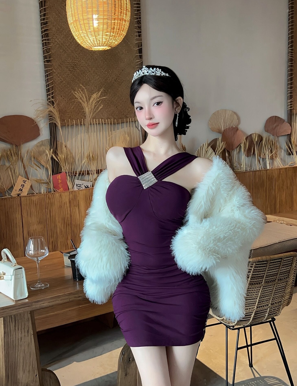 Spicegirl beading T-back halter dress for women