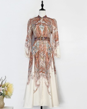 Cstand collar European style long retro light luxury dress