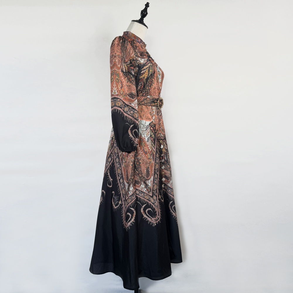 Cstand collar European style long retro light luxury dress