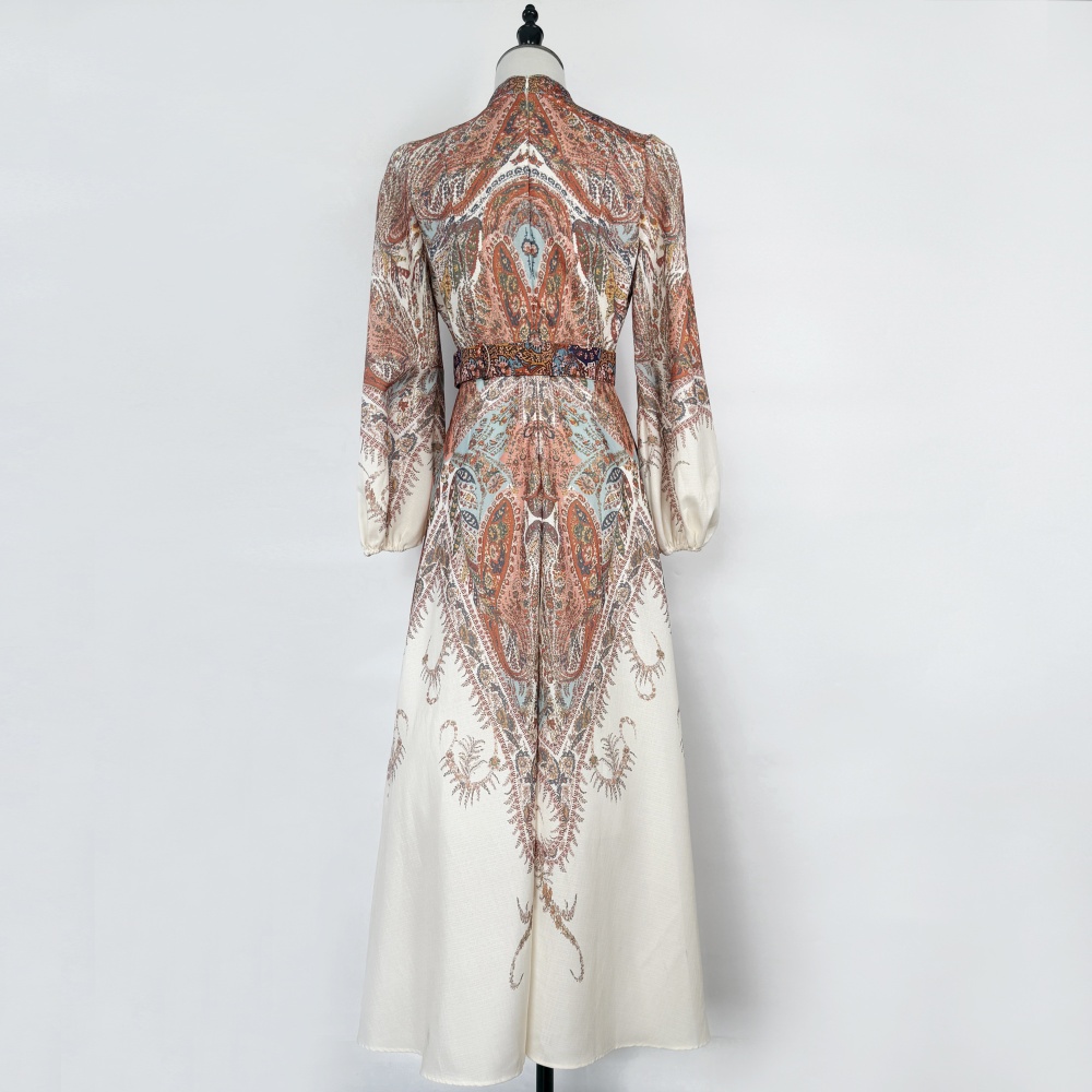 Cstand collar European style long retro light luxury dress