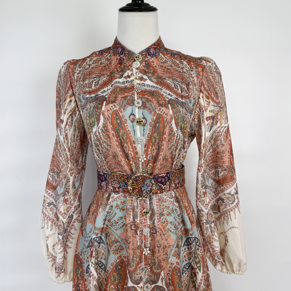 Cstand collar European style long retro light luxury dress