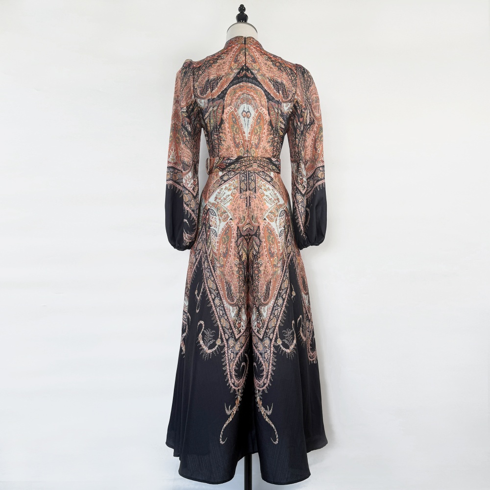 Cstand collar European style long retro light luxury dress