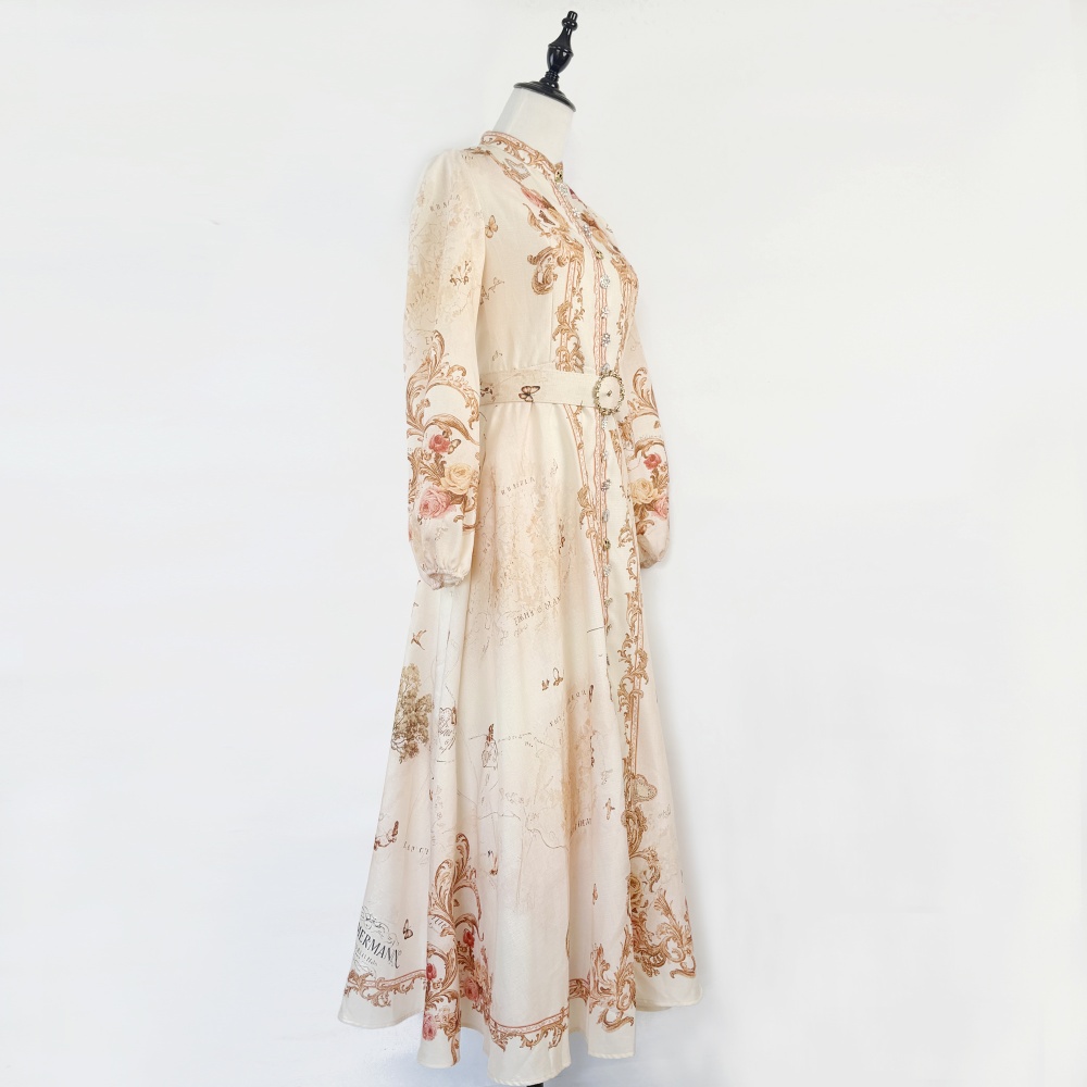 Cstand collar European style long retro light luxury dress