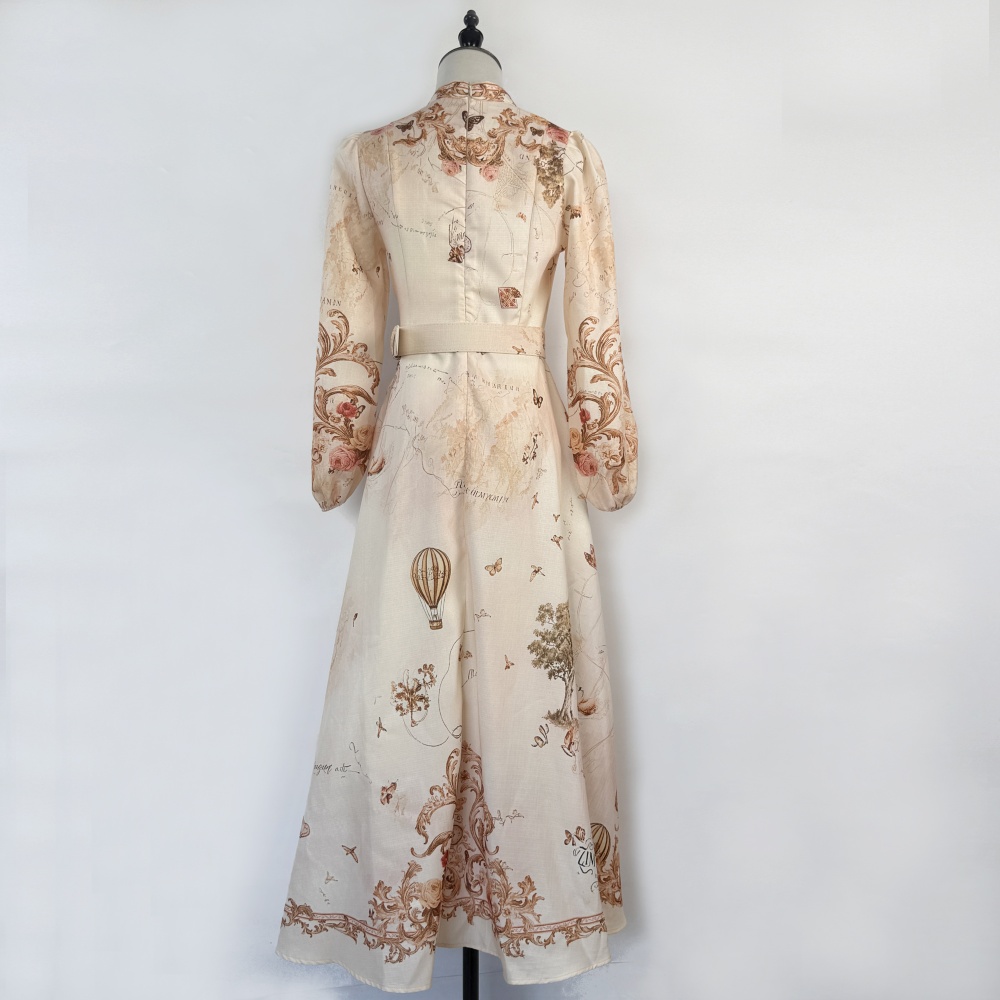 Cstand collar European style long retro light luxury dress
