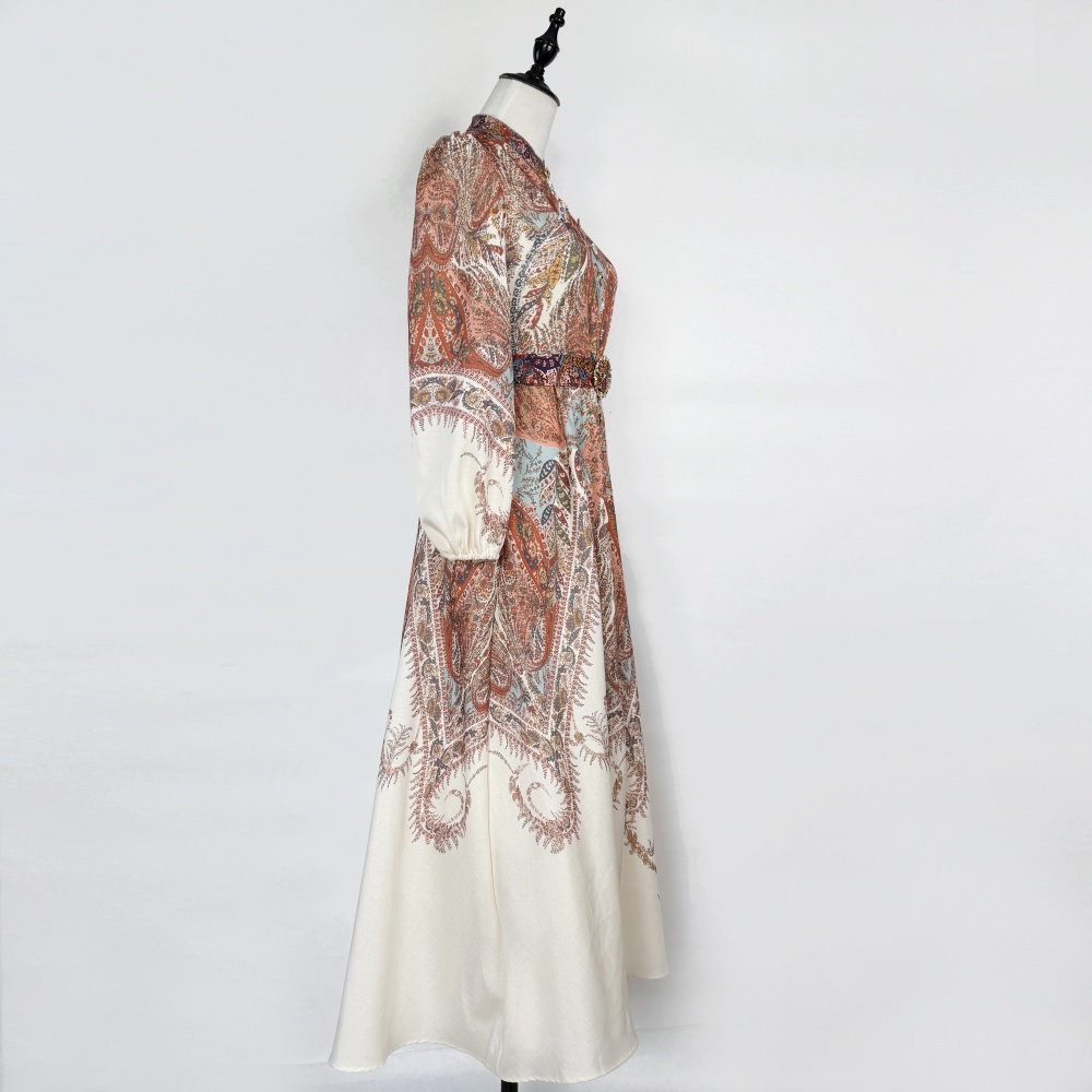 Cstand collar European style long retro light luxury dress