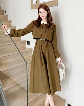 Pinched waist bottoming pure slim long all-match dress