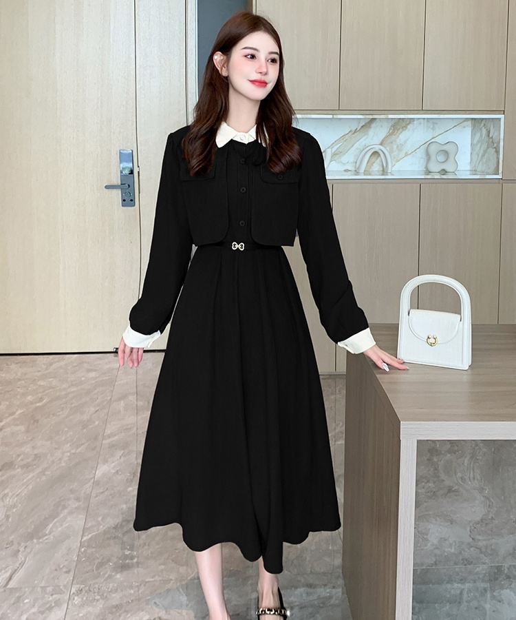 Pinched waist bottoming pure slim long all-match dress