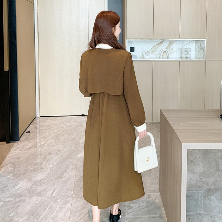 Pinched waist bottoming pure slim long all-match dress