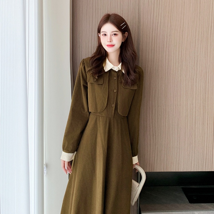 Pinched waist bottoming pure slim long all-match dress