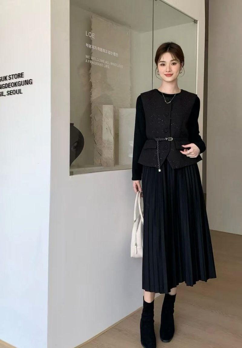 Korean style belt fashion waistcoat 3pcs set