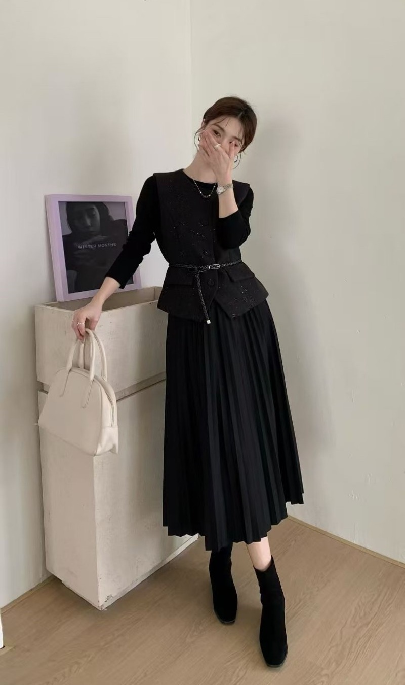 Korean style belt fashion waistcoat 3pcs set