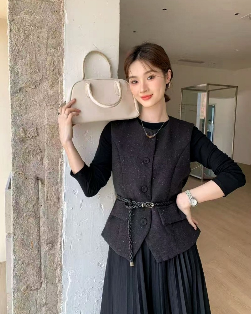 Korean style belt fashion waistcoat 3pcs set