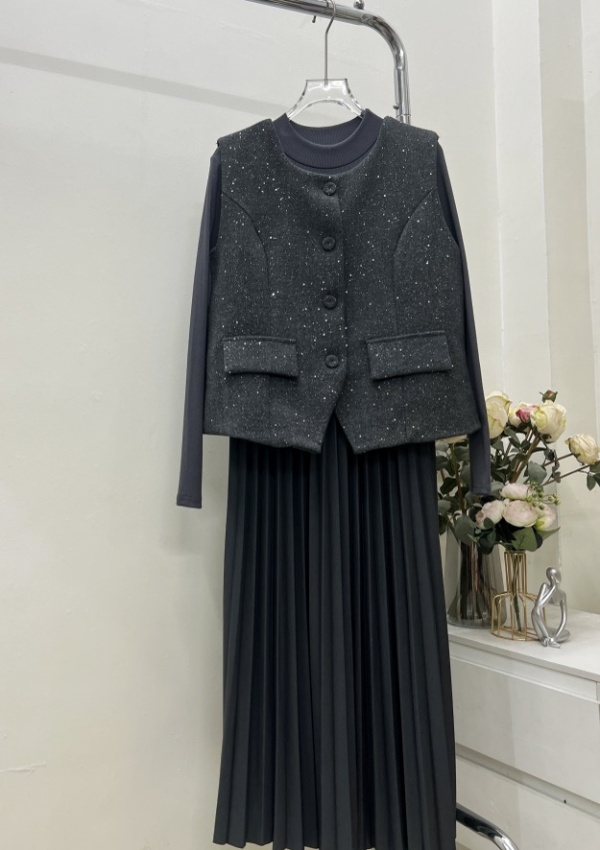 Korean style belt fashion waistcoat 3pcs set