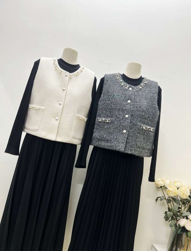 Refinement fashion vest European style pearl dress 2pcs set