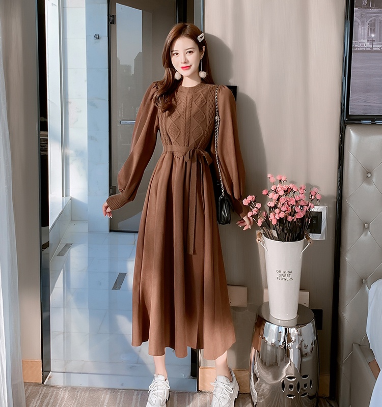 Fashion bottoming belt all-match Pseudo-two dress