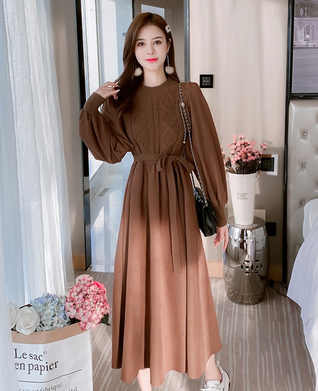 Fashion bottoming belt all-match Pseudo-two dress