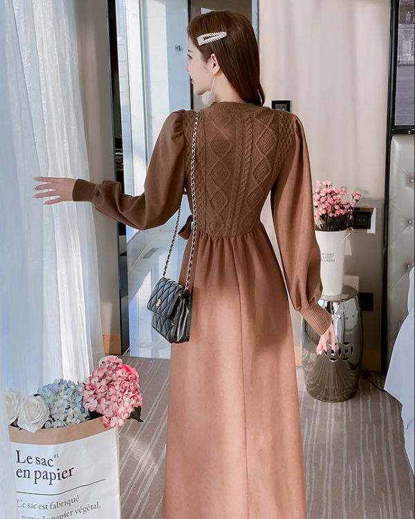 Fashion bottoming belt all-match Pseudo-two dress