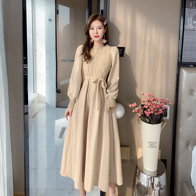Fashion bottoming belt all-match Pseudo-two dress